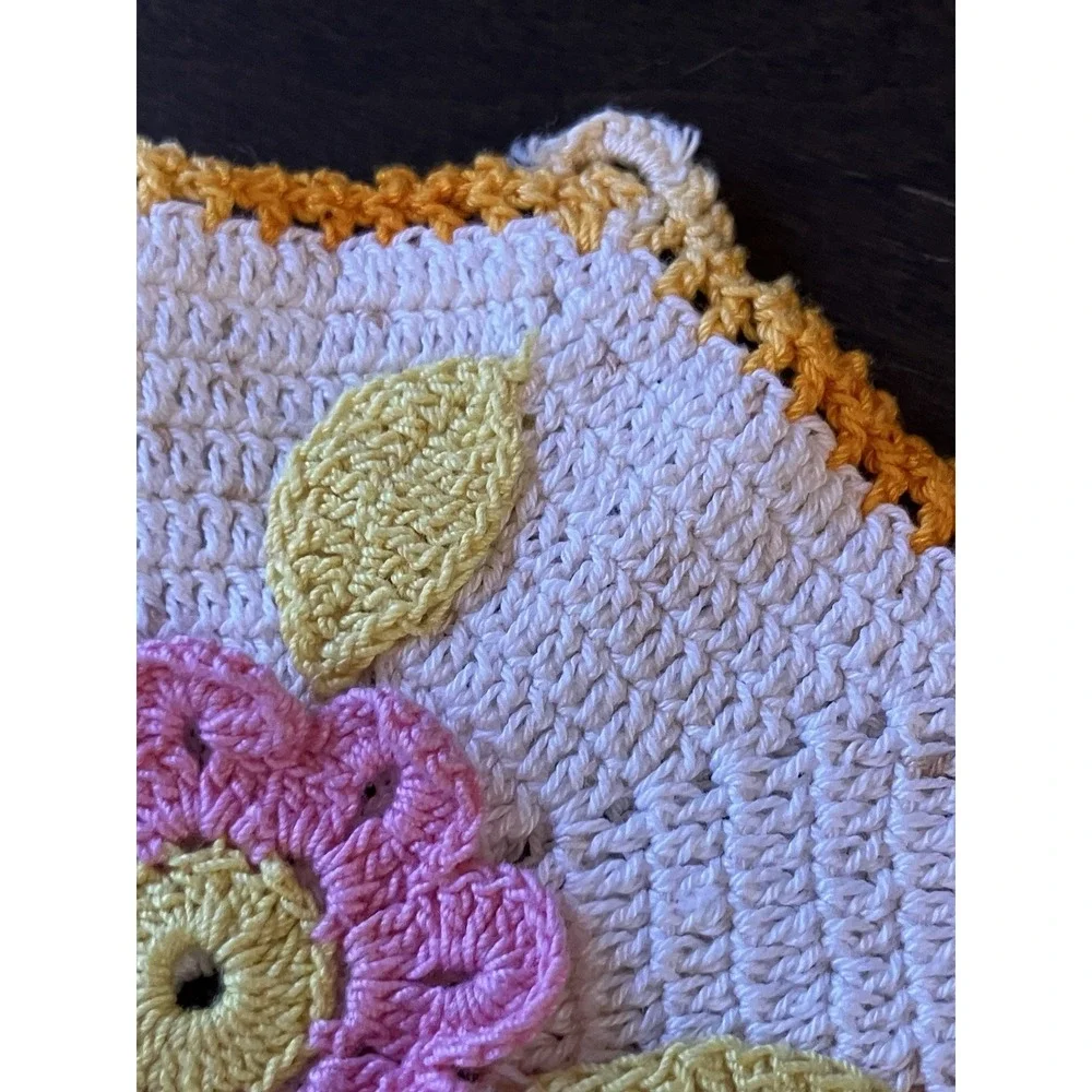 Set of 2 Crochet Hot Pads Trivets Floral Handmade Farmhouse Kitchen Decor